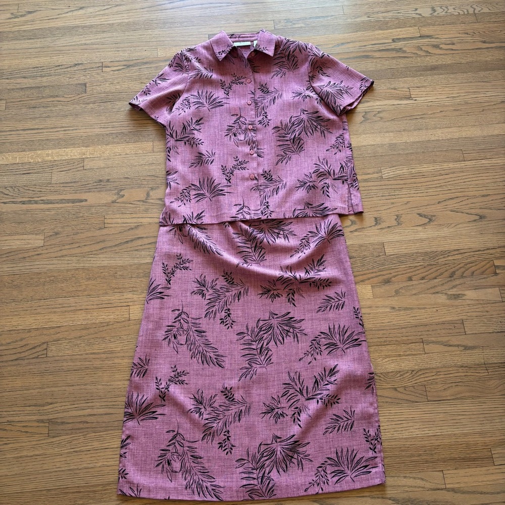 Drapers & Damons Womens Med‎ 2 Piece Set Maxi Dress & Button Up Shirt Pink Palm
